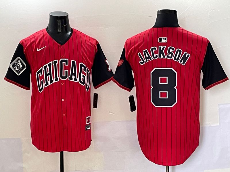 Men 2025 Chicago White Sox #8 Jackson Red Stripe Joint Name Nike MLB Jersey style 43->chicago white sox->MLB Jersey